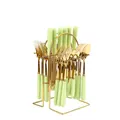 24-piece cutlery set with light green ceramic handles and golden storage rack - Light Green - Gold