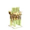 24-piece gold stainless steel cutlery set with light green marble ceramic handles on rack - Light Green Gold Edge - Gold Color