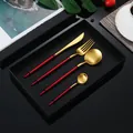 Set posate 4 pezzi in acciaio inox 304 oro opaco e rosso con scatola regalo - Combinazione Posate Rosso Oro (Scatola Regalo)