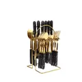 24-piece gold stainless steel cutlery set with black marble ceramic handles and gold rack - Black Gold Edge - Gold Color