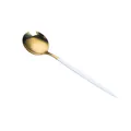 Golden stainless steel dining spoon with slim white handle and polished mirror finish - Portuguese Pink Gold - Large Spoon