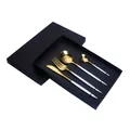 4-piece gold and silver stainless steel cutlery set in elegant black gift box - Portuguese Pink Gold - 4-Piece Set