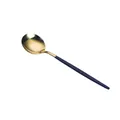 Elegant gold titanium stainless steel spoon with slim matte navy blue long handle - Portuguese Black Gold - Large Spoon
