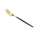 Golden stainless steel dinner fork with a slim matte navy blue handle in Portuguese style - Portuguese Black Gold - Large Fork
