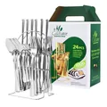 Juego de cubiertos de 24 piezas en acero inoxidable pulido con soporte y caja de regalo - Juego De Cubiertos (Con Caja Verde Y Soporte) / Color Original