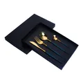 Golden and peacock blue stainless steel cutlery set with four pieces in a gift box - Portuguese Black Gold - 4-Piece Set