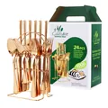 Juego de cubiertos de 24 piezas de acero inoxidable dorado con soporte y caja original - Juego De Cubiertos (Con Caja Verde Y Soporte) / Rosa oro