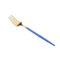 Gold stainless steel dinner fork with slim sky blue handle in modern style - Portuguese Blue Gold - Large Fork