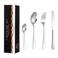 Polished stainless steel 16-piece cutlery set with premium black gift box packaging - Original Color