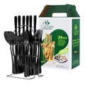 Juego de cubiertos de 24 piezas de acero inoxidable negro con soporte y caja - Juego De Cubiertos (Con Caja Verde Y Soporte) / Negro
