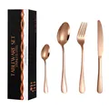 Modern rose gold stainless steel cutlery set with 4 pieces and stylish black gift box - Rose Gold