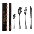 24-piece stainless steel cutlery set in matte gunmetal grey with black gift box packaging - Black