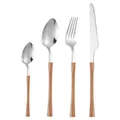 4-piece stainless steel cutlery set with elegant wood-look handles on white background - Silver Tableware Collection With Wood Handle