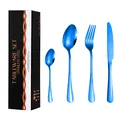24-piece shiny blue electroplated stainless steel cutlery set with elegant gift box - Blue