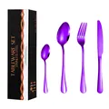 16-piece purple electroplated stainless steel cutlery set with elegant black gift box - Purple