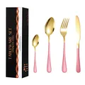 Pink and gold 16-piece stainless steel cutlery set with elegant black gift box - Pink Gold