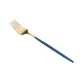 Modern gold and dark blue matte stainless steel dinner fork with a minimalist handle - Portuguese Green Gold - Large Fork