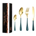 Golden and emerald green stainless steel flatware set with luxury gift box packaging - Green Gold