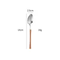 Sleek 430 stainless steel long handle spoon with wood grain handle, length 14cm weight 18g - Silver Tea Spoon With Wood Handle