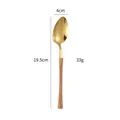 Golden stainless steel spoon with wood grain handle, 19.5cm length and 4cm width - Gold Dinner Spoon With Wood Handle