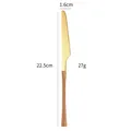 Golden stainless steel table knife with wood grain handle and minimalist 22.5cm slim design - Gold Dinner Knife With Wood Handle