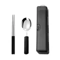 Set de couverts portables en acier inoxydable 304 avec baguettes, cuillère et étui noir - Cuillère Et Baguettes Et Boîte / Noir