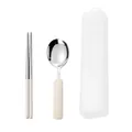 Set de couverts portables en acier 304 avec manches blanc crème et boîte de rangement - Cuillère Et Baguettes Et Boîte / Blanc