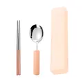 Set de couverts portable en acier inoxydable 304 avec cuillère et baguettes roses - Cuillère Et Baguettes Et Boîte / Rose