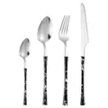 4-piece stainless steel cutlery set with black marble handle including knife fork and spoons - Black Marble Silver - 4 Piece Set