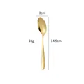 Golden stainless steel dessert spoon with diamond grid pattern handle and size measurements - Gold Small Spoon