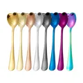 Set of 8 colorful heart-shaped stainless steel spoons with Happy Family engraving - Silver