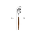Retro stainless steel dessert spoon with dark wood pattern handle 14cm long - Silver Round Wood Grain - Small Spoon