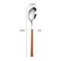 Japanese style stainless steel dessert spoon with wood grain handle, 20cm long - Big Spoon / Silver Square Handle Wood Grain - Big Spoon