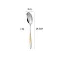 Polished silver stainless steel dinner spoon with golden diamond pattern handle, 14.5cm - Silver Gold Handle Small Spoon