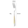 Silver stainless steel dinner fork with gold diamond texture handle and size dimensions - Silver Gold Handle Dinner Fork