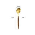 Gold stainless steel dessert spoon with dark wood-grain handle, 14cm length dimension - Gold Round Wood Grain - Small Spoon