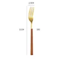 Japanese style dinner fork with gold-plated head and wood texture handle, 21cm length - Fork / Gold Square Handle Wood Grain - Fork