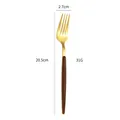 Modern gold stainless steel dinner fork with dark faux wood handle, 20.5cm length - Gold Round Wood Grain - Big Fork