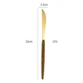 Golden stainless steel steak knife with dark wood handle 22cm long 27g weight - Gold Round Wood Grain - Dining Knife