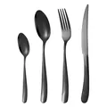 Modern 4-piece matte black stainless steel cutlery set with diamond-textured handles - Black Tableware Set