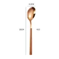 Rose gold stainless steel dinner spoon with wooden handle and 20cm length details - Big Spoon / Gold Square Handle Wood Grain - Big Spoon