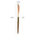 Rose gold steak knife with dark wood grain handle, 22cm modern minimalist tableware - Rose Gold Round Wood Grain - Dining Knife