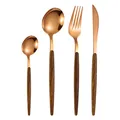 4-piece rose gold stainless steel cutlery set with elegant brown faux wood handles - Rose Gold Round Wood Grain - Dining Knife Fork Spoon And Dessert Spoon