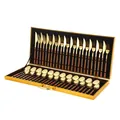 Ménagère 36 pièces en acier inoxydable avec manche en bois et coffret cadeau doré - Grand Style à Poignée Carrée Dorée