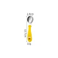 Yellow stainless steel kids training spoon with cartoon handle and size measurements - Yellow Spoon