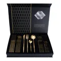 24-piece golden stainless steel cutlery set presented in a premium black gift box - 24-Piece Set / Gold