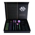 Rainbow stainless steel flatware set in a luxury black gift box with 24 pieces - 24-Piece Set / AB Color