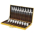 36-piece stainless steel cutlery set with wood grain handles in a yellow luxury gift box - Silver Square Handle Standard Style
