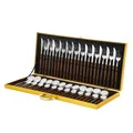 Ménagère 36 pièces en acier inoxydable avec manche grain de bois et coffret cadeau doré - Grand Style à Poignée Ronde Argentée