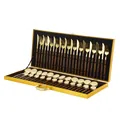 Ménagère 24 pièces or et bois dans un coffret cadeau de luxe à motifs dorés - Grand Style à Poignée Ronde Dorée